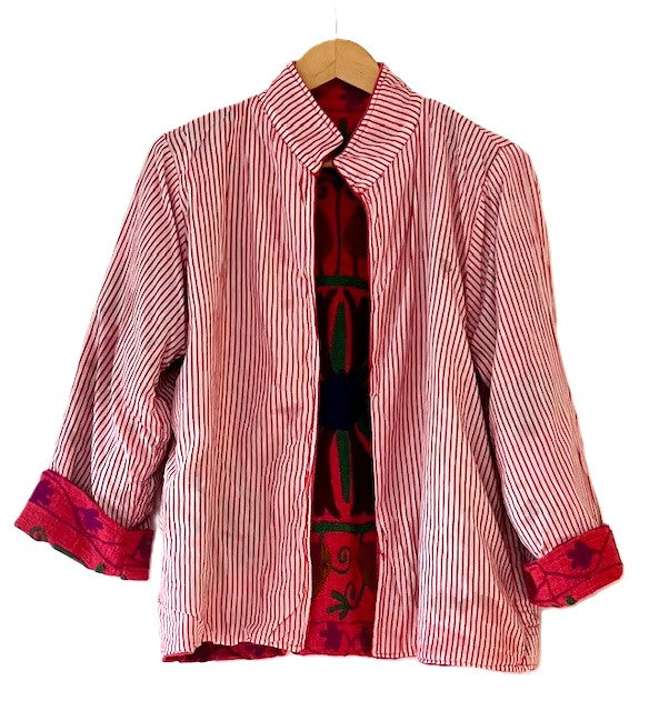 Wearable Art In This Fully Reversible Hand Embroidered Jacket. (Red)
