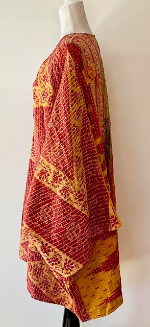 Ultra Lux Kantha Stitched Cotton Sari Split Tunic (Gold Band)