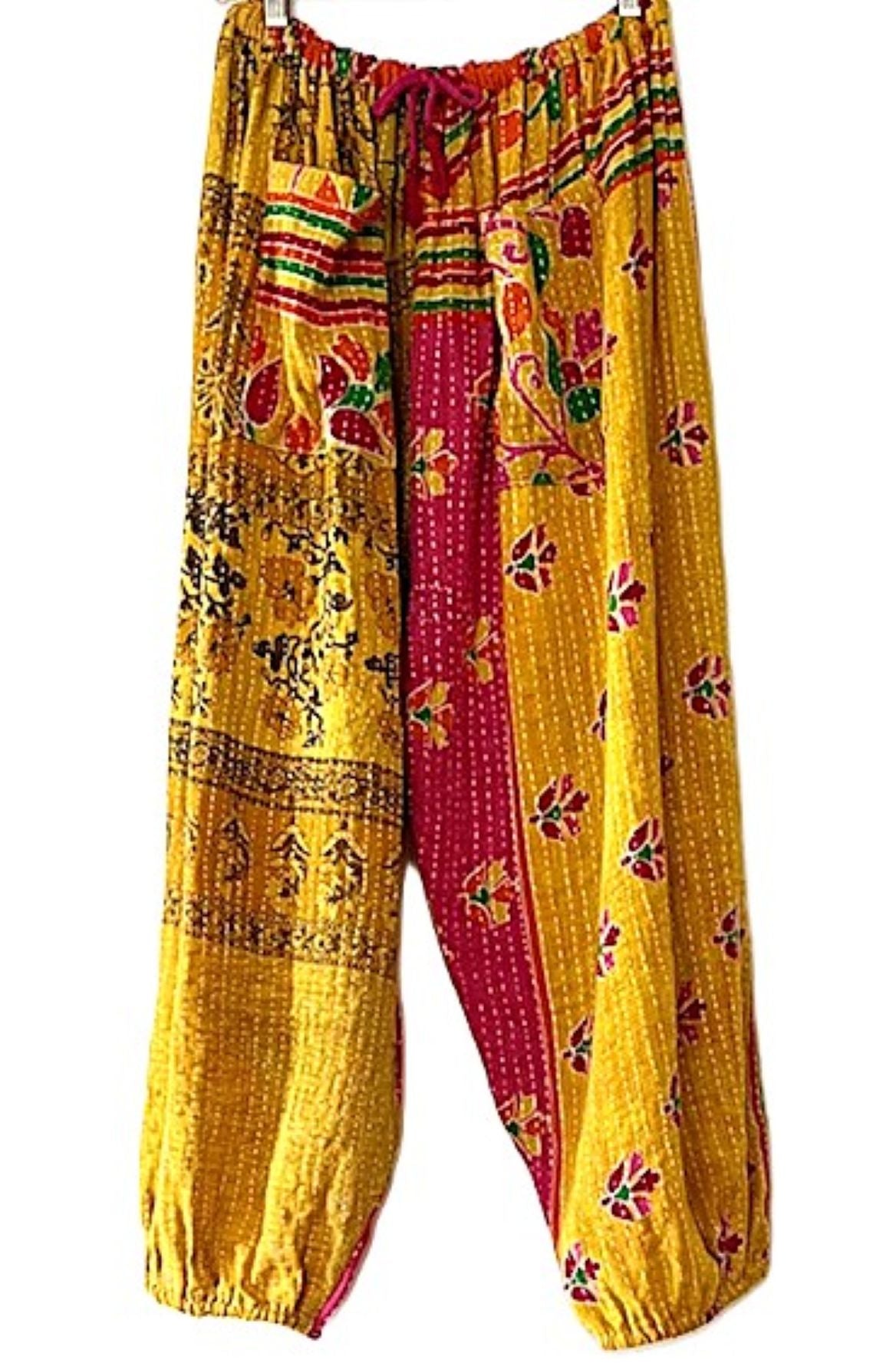 Kantha Bae Cool Kantha Cotton Joggers.Best Seller (Yellow Pink)