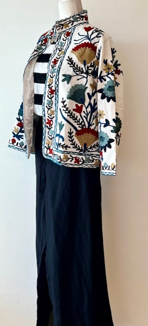 Wearable Art In This Hand Embroidered Short Jacket. (White Multi)