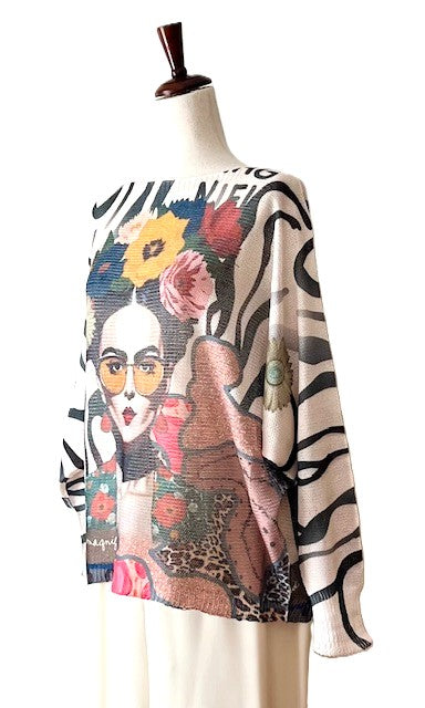 Italian Knit Sweater, Frida with Glasses