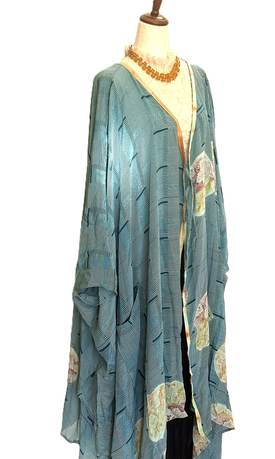Kantha Bae Orchid Silk Kimono: Vintage Sari, Mixed Print, Asymmetrical Layer