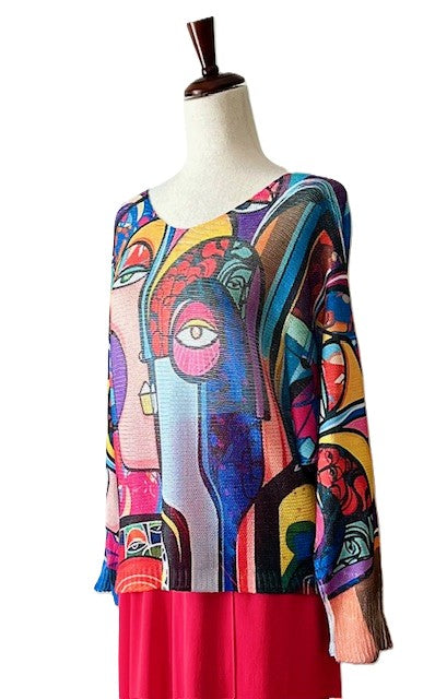 Italian Knit Sweater, Eye "Picasso" Makes a Statement