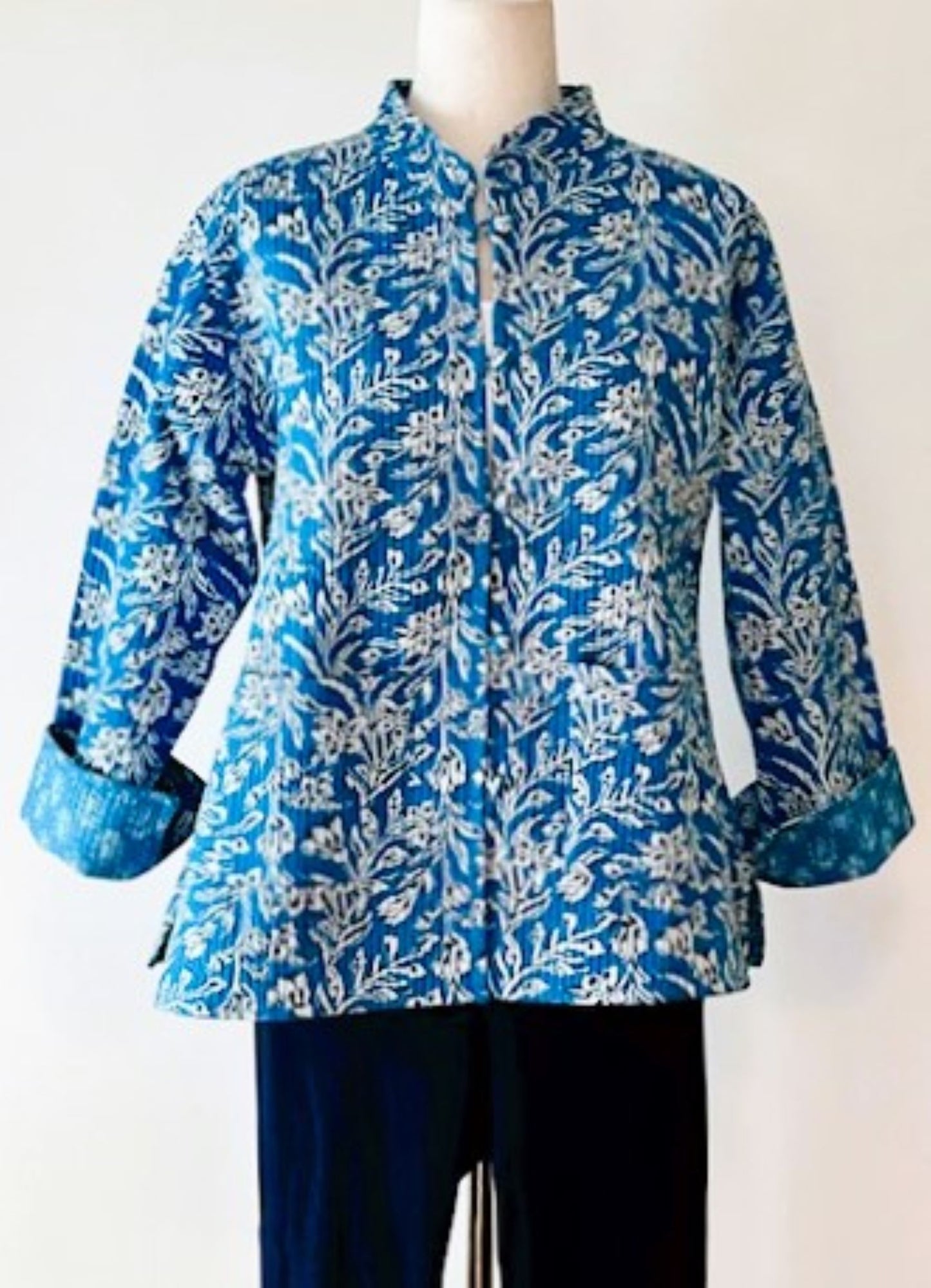 Luxe Cotton Quilted Womens Jacket, Fully Reversible (Blue)