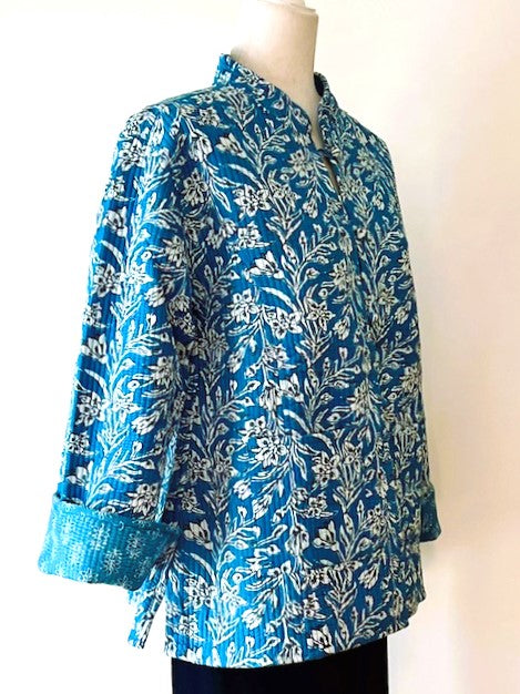 Luxe Cotton Quilted Womens Jacket, Fully Reversible (Blue)