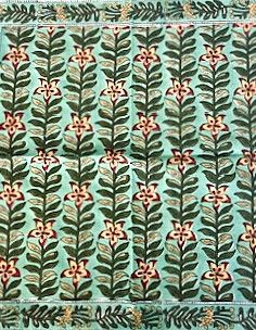 Block Print Bordered Dinner Napkins In A Beautiful Floral Print (Aqua Mint)