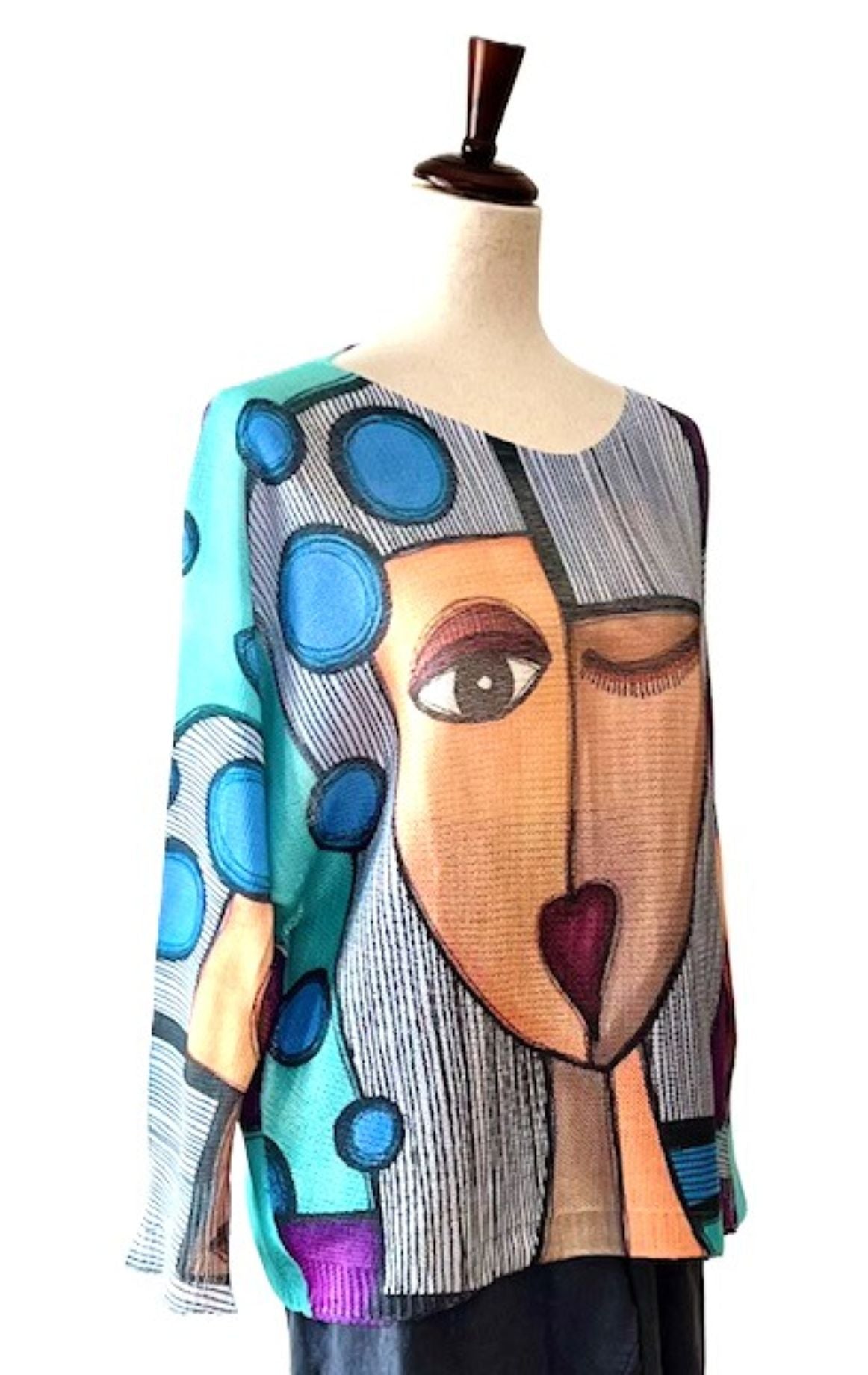 Italian Knit Sweater, Picasso. Bold Colors. (Blue)