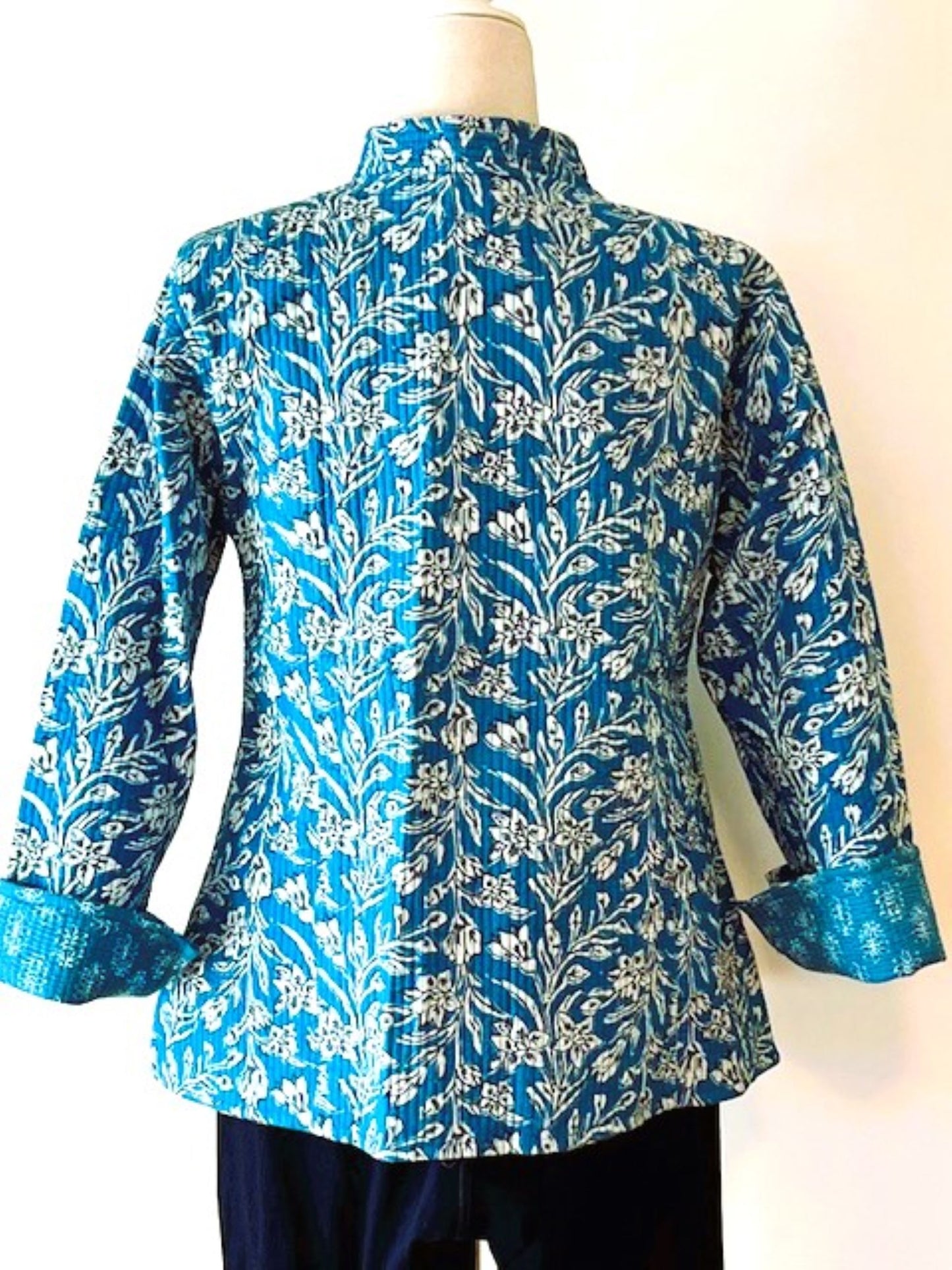 Luxe Cotton Quilted Womens Jacket, Fully Reversible (Blue)