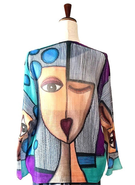Italian Knit Sweater, Picasso. Bold Colors. (Blue)