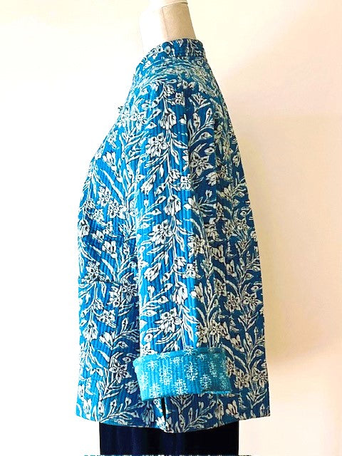 Luxe Cotton Quilted Womens Jacket, Fully Reversible (Blue)