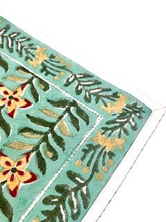 Block Print Bordered Dinner Napkins In A Beautiful Floral Print (Aqua Mint)