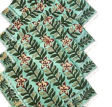 Block Print Bordered Dinner Napkins In A Beautiful Floral Print (Aqua Mint)
