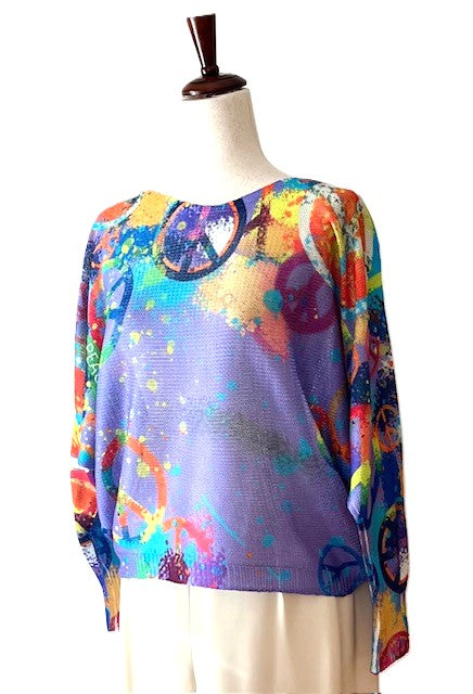 Italian Knit Sweater, Purple Peace and Love