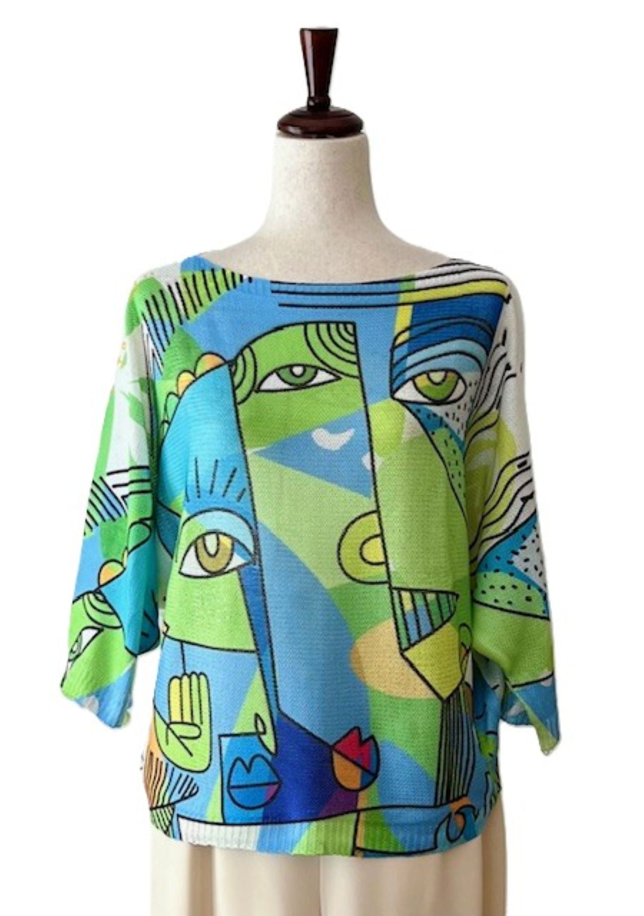 Italian Knit Sweater, Green Picasso. Great Color and Light Weight.