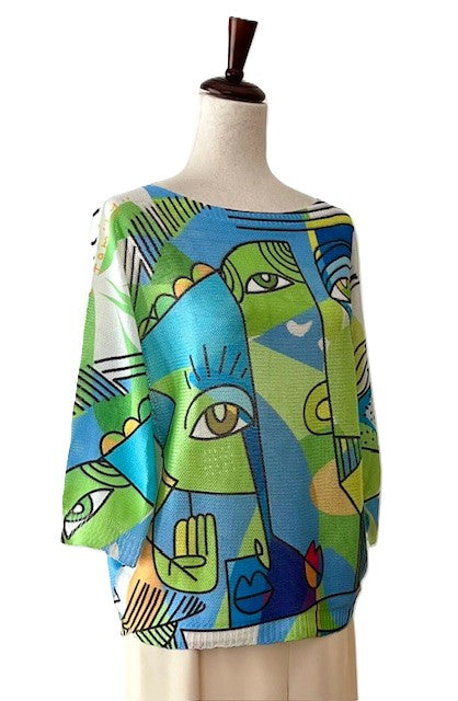 Italian Knit Sweater, Green Picasso. Great Color and Light Weight.