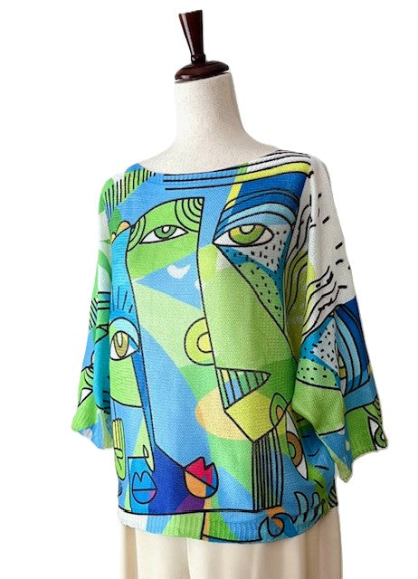 Italian Knit Sweater, Green Picasso. Great Color and Light Weight.