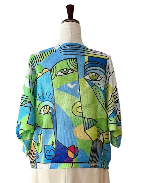 Italian Knit Sweater, Green Picasso. Great Color and Light Weight.
