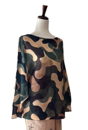 Italian Knit Sweater, Great Color and Light Weight (Olive Camoflauge)