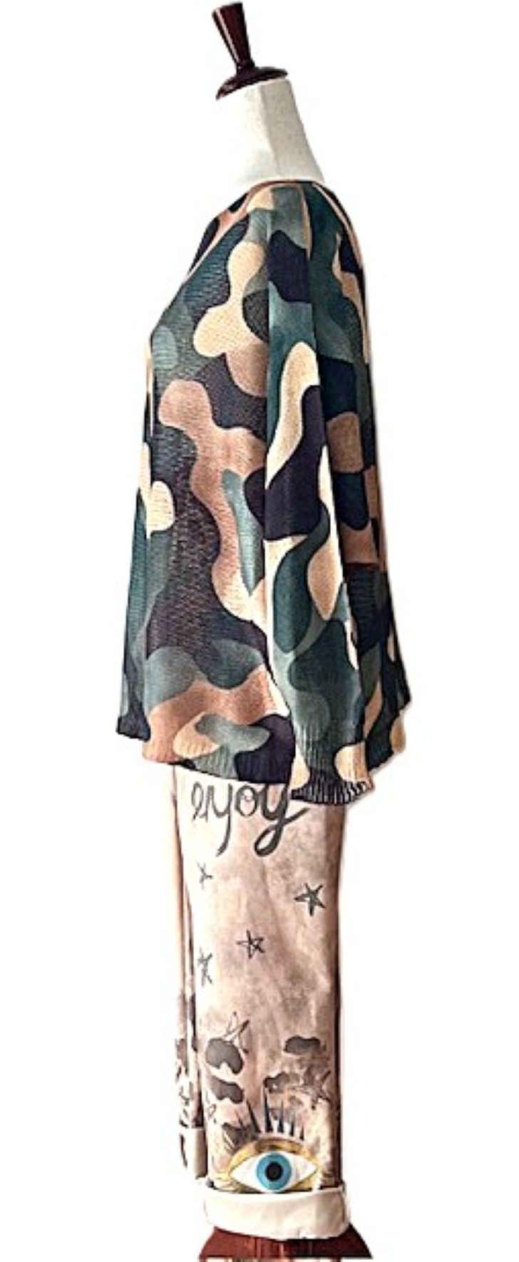 Italian Knit Sweater, Great Color and Light Weight (Olive Camoflauge)