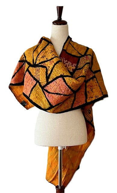 Scarf: Stained Glass Collage Patchwork Scarf Gold