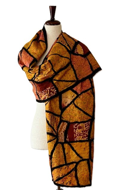 Scarf: Stained Glass Collage Patchwork Scarf Gold