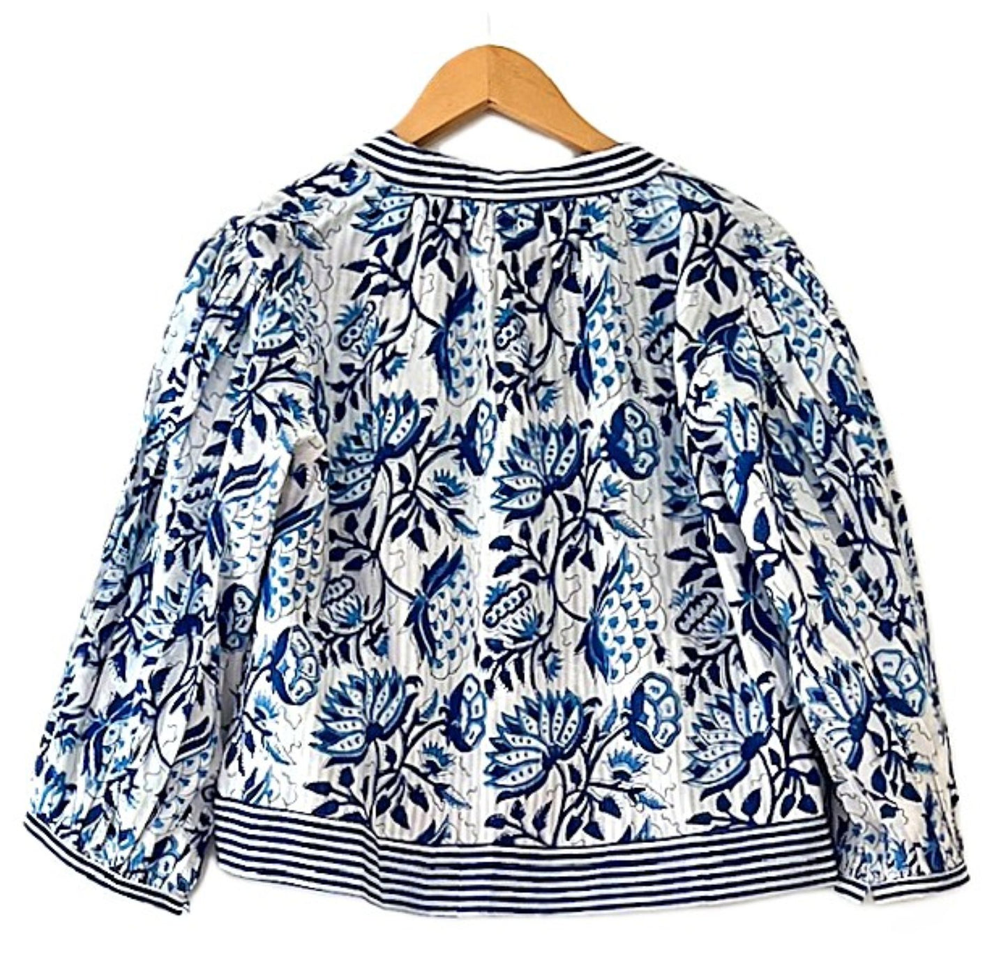 Designer Floral Jacket With Impressive Engineered Borders. Fully Reversible. (Blue)