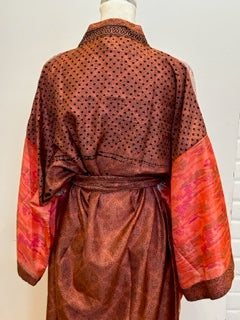 Luxury Silk Kimono Duster: Gorgeous Colors in Bronze/Brown/Orange