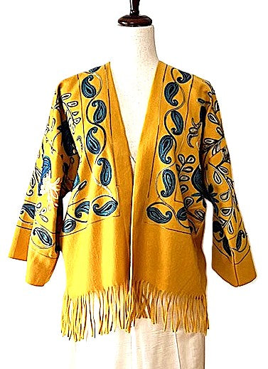 Jacket, Luxury At It's Finest. Cashmere Suzani Embroidered Jacket With Fringe. Artisan (Maize)