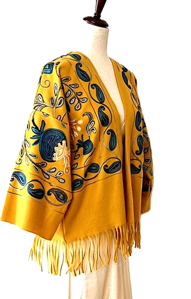 Jacket, Luxury At It's Finest. Cashmere Suzani Embroidered Jacket With Fringe. Artisan (Maize)