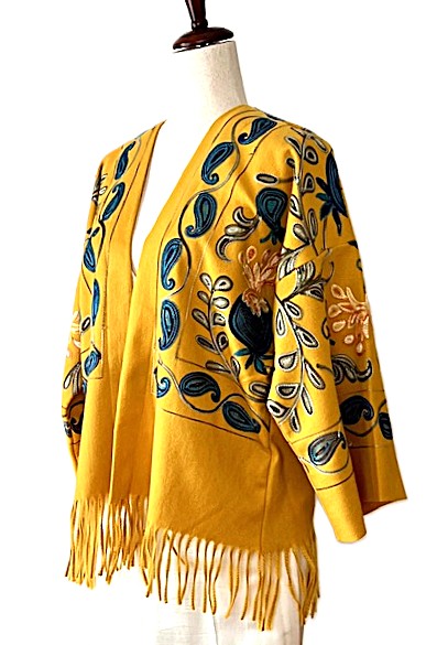 Jacket, Luxury At It's Finest. Cashmere Suzani Embroidered Jacket With Fringe. Artisan (Maize)