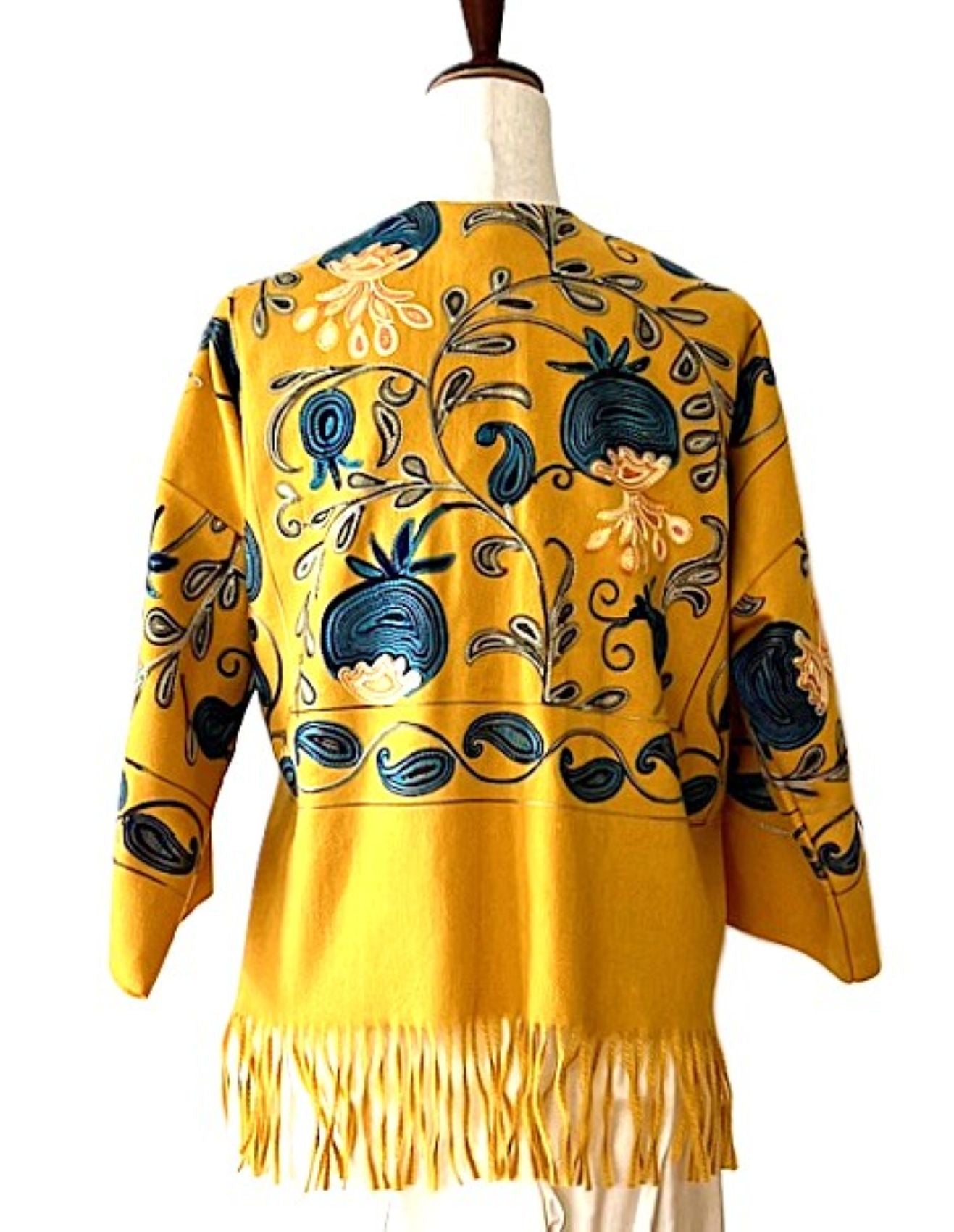 Jacket, Luxury At It's Finest. Cashmere Suzani Embroidered Jacket With Fringe. Artisan (Maize)