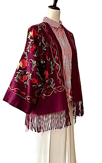 Jacket, Luxury At It's Finest. Cashmere Suzani Embroidered Jacket With Fringe. Artisan Piece.