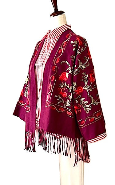 Jacket, Luxury At It's Finest. Cashmere Suzani Embroidered Jacket With Fringe. Artisan Piece.