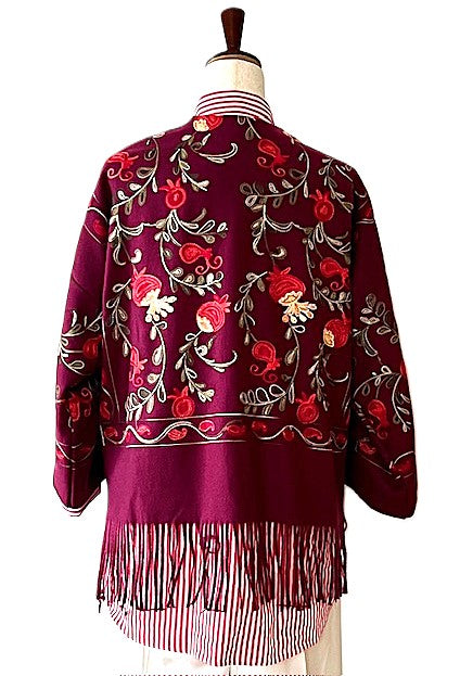 Jacket, Luxury At It's Finest. Cashmere Suzani Embroidered Jacket With Fringe. Artisan Piece.