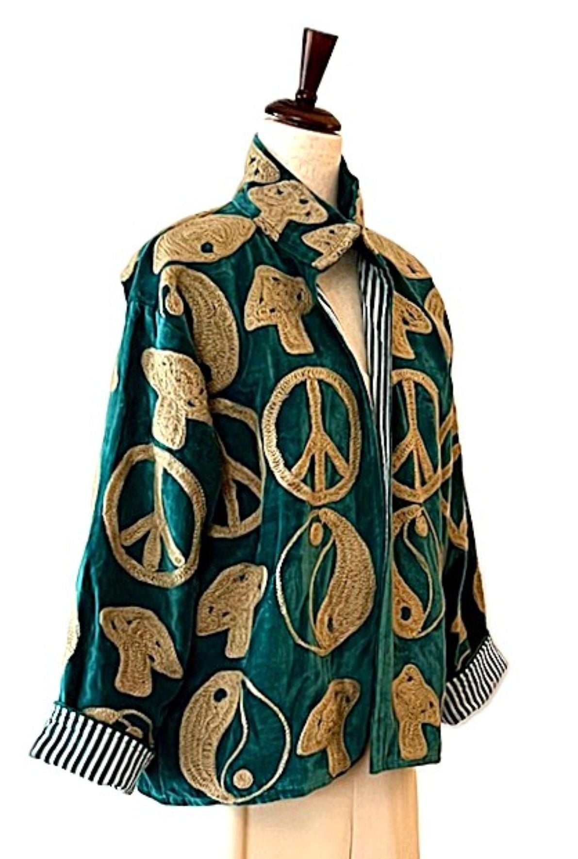 Jacket, Peace, Love, And Nature Handmade Suzani Velvet Jacket Fully Reversible: 60's Revival