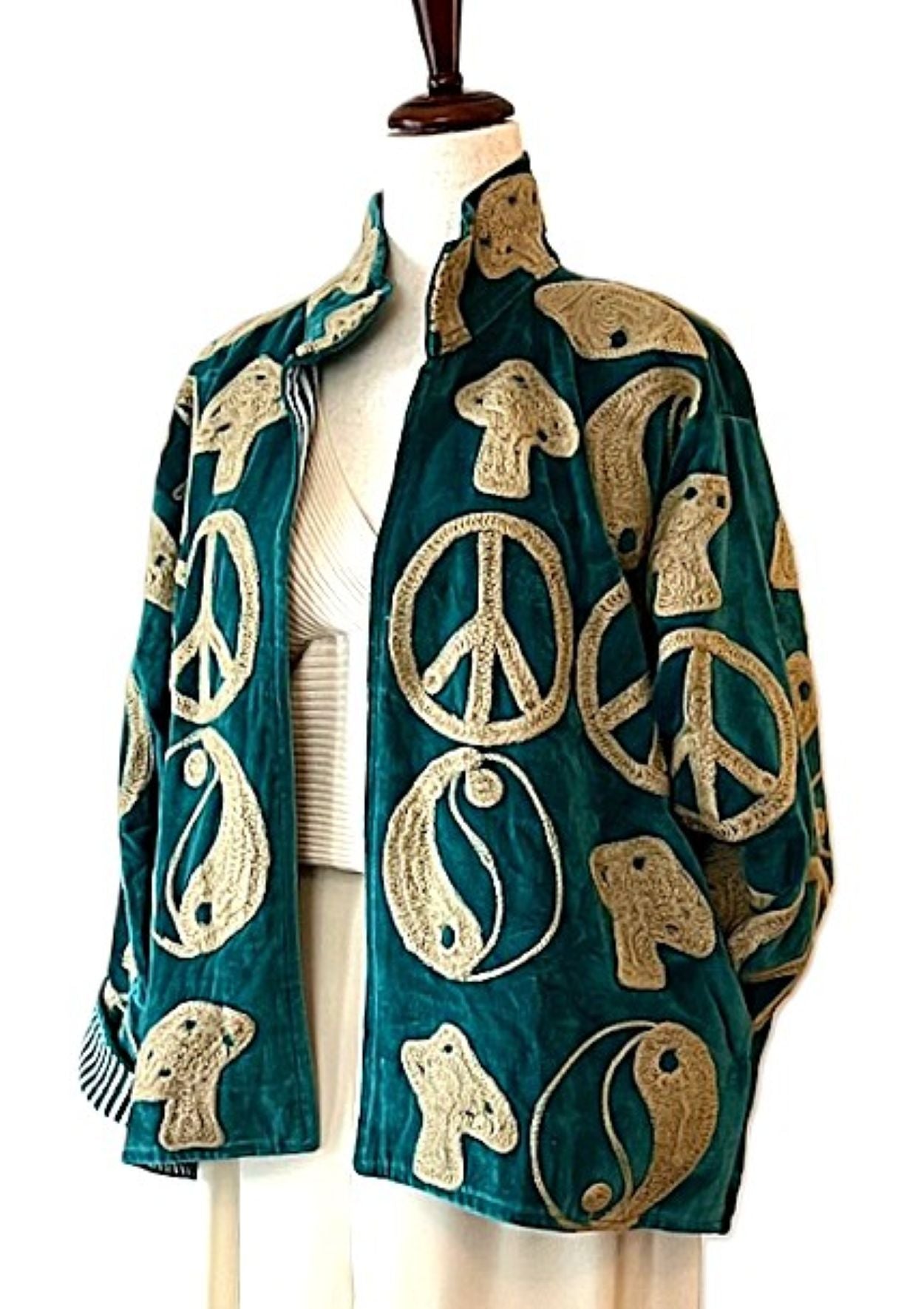 Jacket, Peace, Love, And Nature Handmade Suzani Velvet Jacket Fully Reversible: 60's Revival