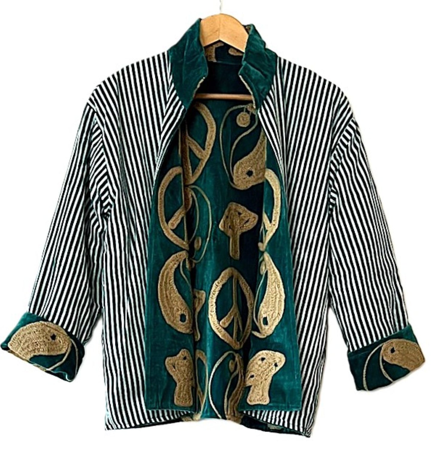 Jacket, Peace, Love, And Nature Handmade Suzani Velvet Jacket Fully Reversible: 60's Revival
