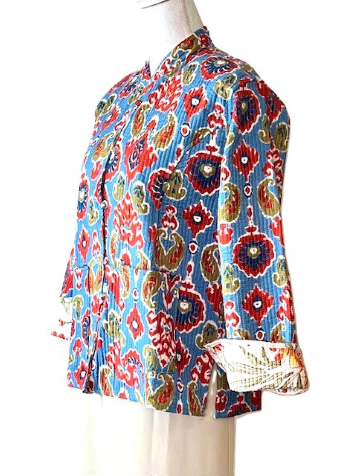 Best Seller: Fully Reversible Luxe Cotton Quilted Jacket. (Ikat Print)