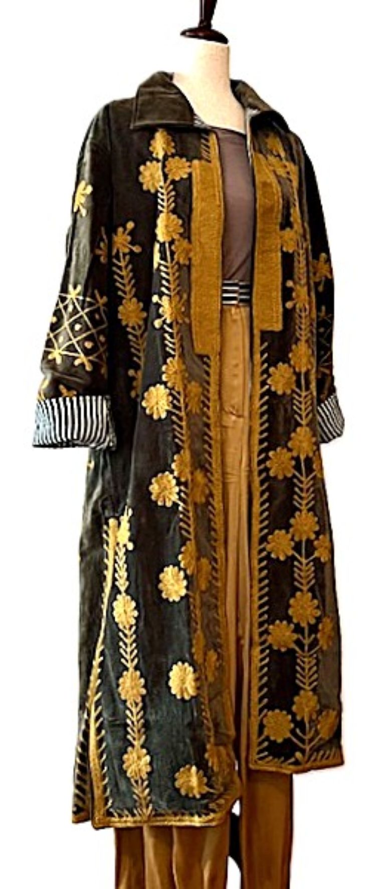 Jacket - Long Velvet Bohemian Embroidered Coat, Handstitched. A Favorite. (Black)