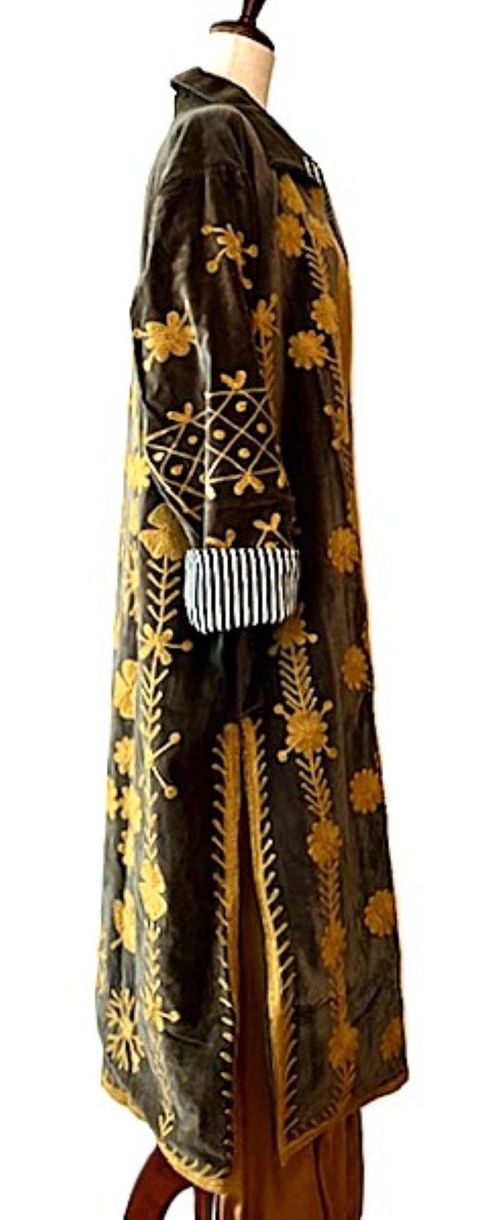 Jacket - Long Velvet Bohemian Embroidered Coat, Handstitched. A Favorite. (Black)