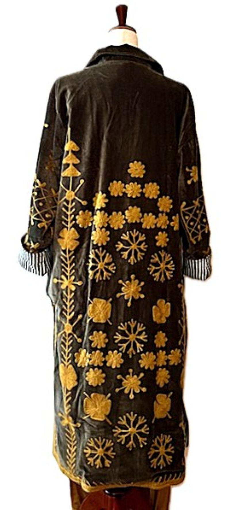 Jacket - Long Velvet Bohemian Embroidered Coat, Handstitched. A Favorite. (Black)