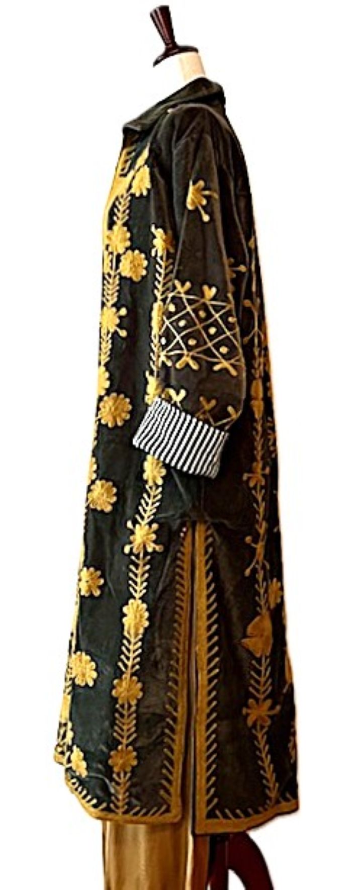 Jacket - Long Velvet Bohemian Embroidered Coat, Handstitched. A Favorite. (Black)