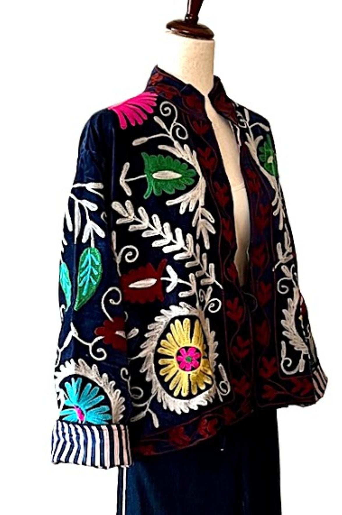 Jacket, Wearable Art In This Hand Embroidered Velvet Short Jacket, Fully Reversible.(Black)