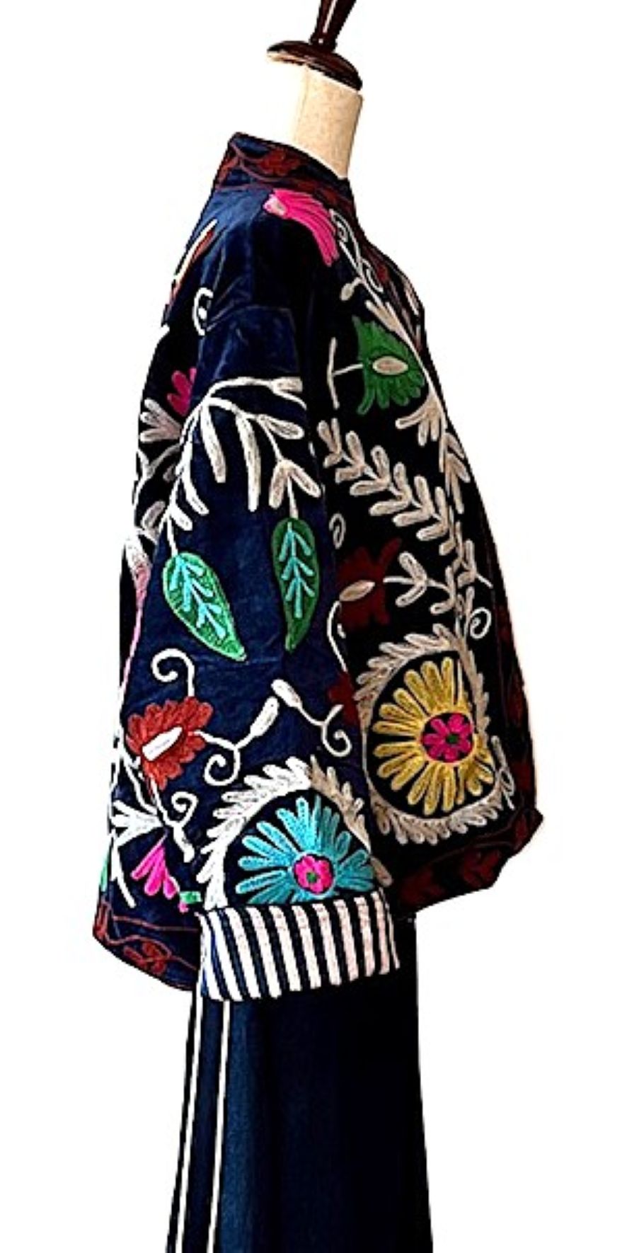 Jacket, Wearable Art In This Hand Embroidered Velvet Short Jacket, Fully Reversible.(Black)