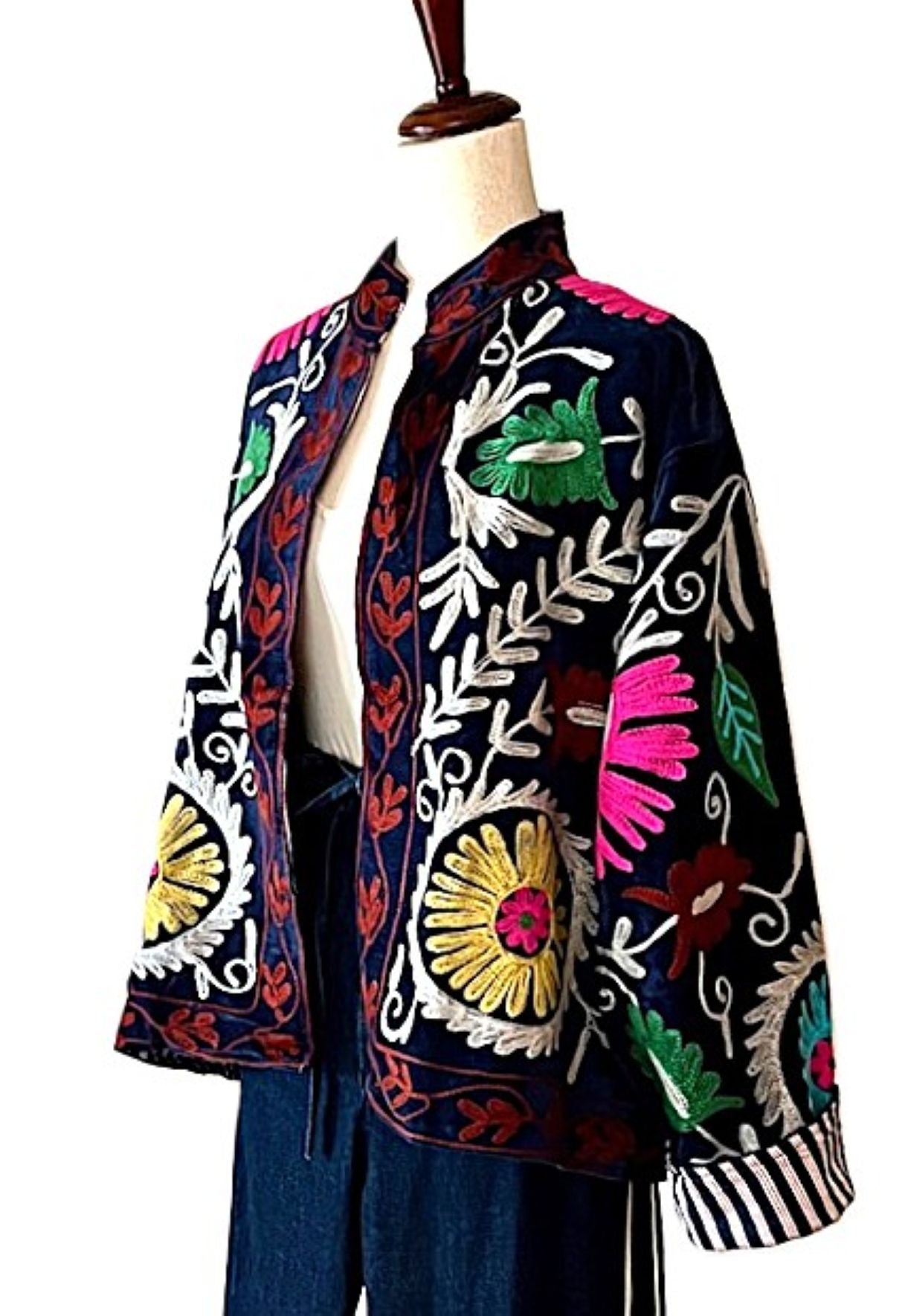 Jacket, Wearable Art In This Hand Embroidered Velvet Short Jacket, Fully Reversible.(Black)