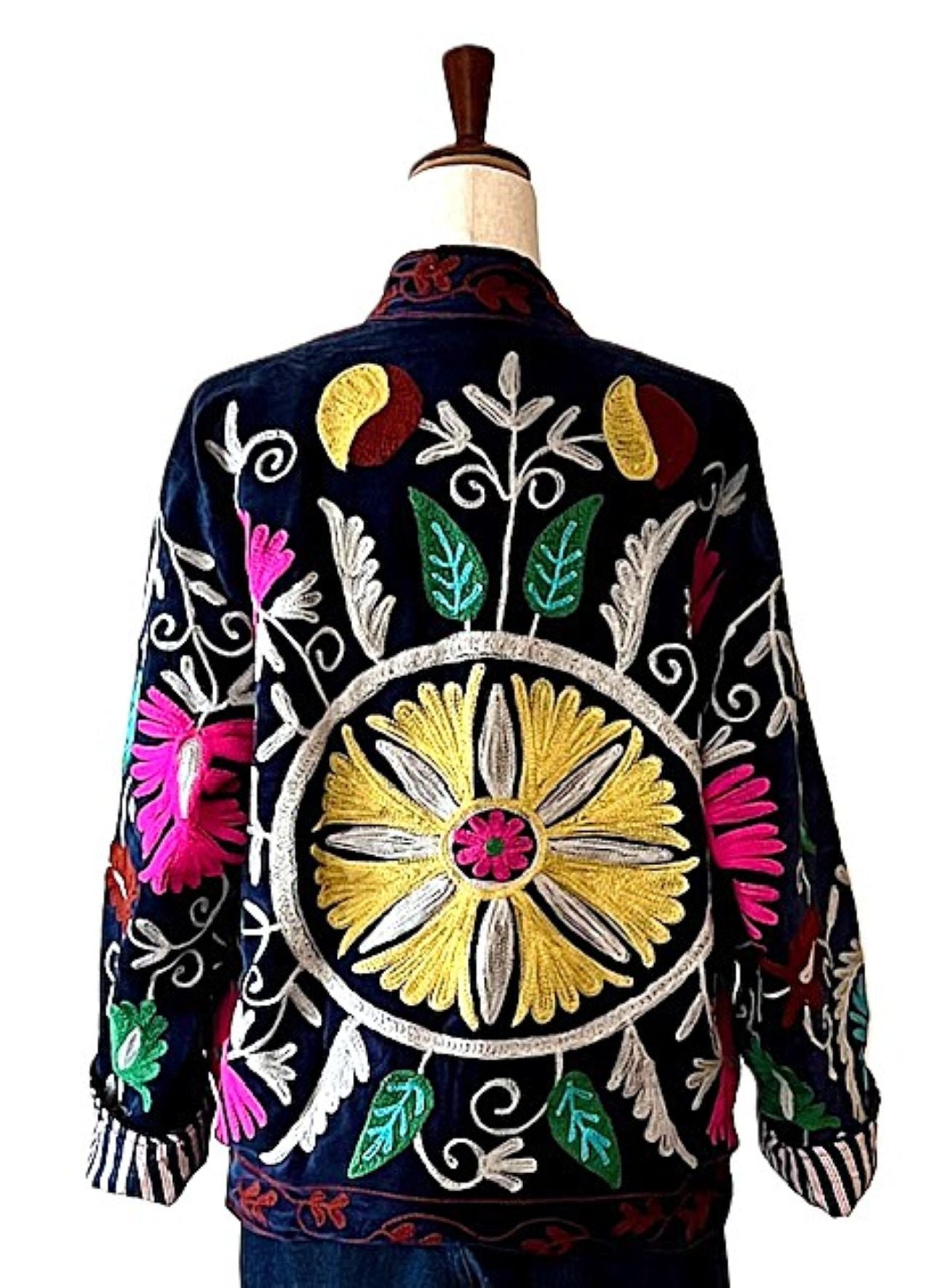 Jacket, Wearable Art In This Hand Embroidered Velvet Short Jacket, Fully Reversible.(Black)