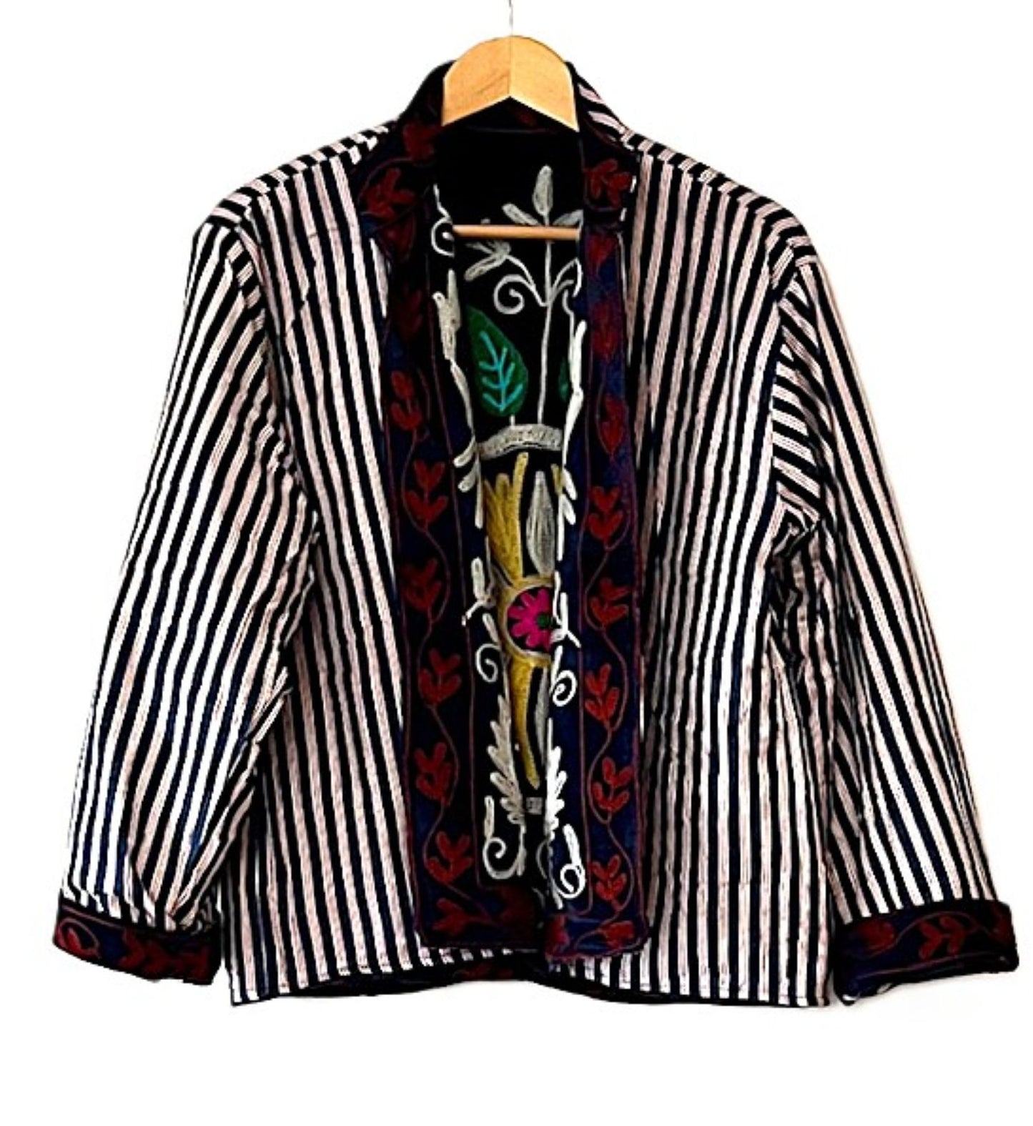 Jacket, Wearable Art In This Hand Embroidered Velvet Short Jacket, Fully Reversible.(Black)