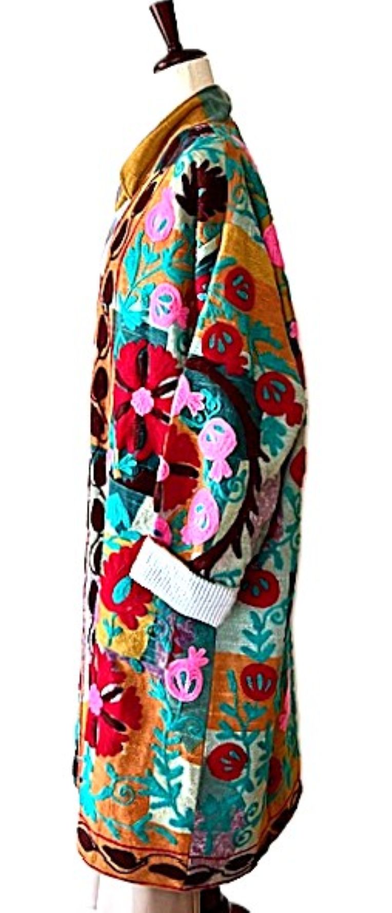 Jacket: Long Embroidered Colorful Suzani Top Coat. (Multi Colored)
