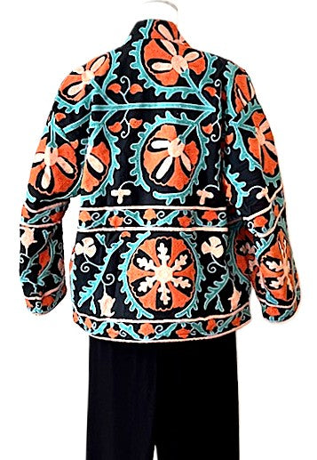 Jacket - Short Box Cut Suzani Hand Embroidered Boho Jacket. (Black)