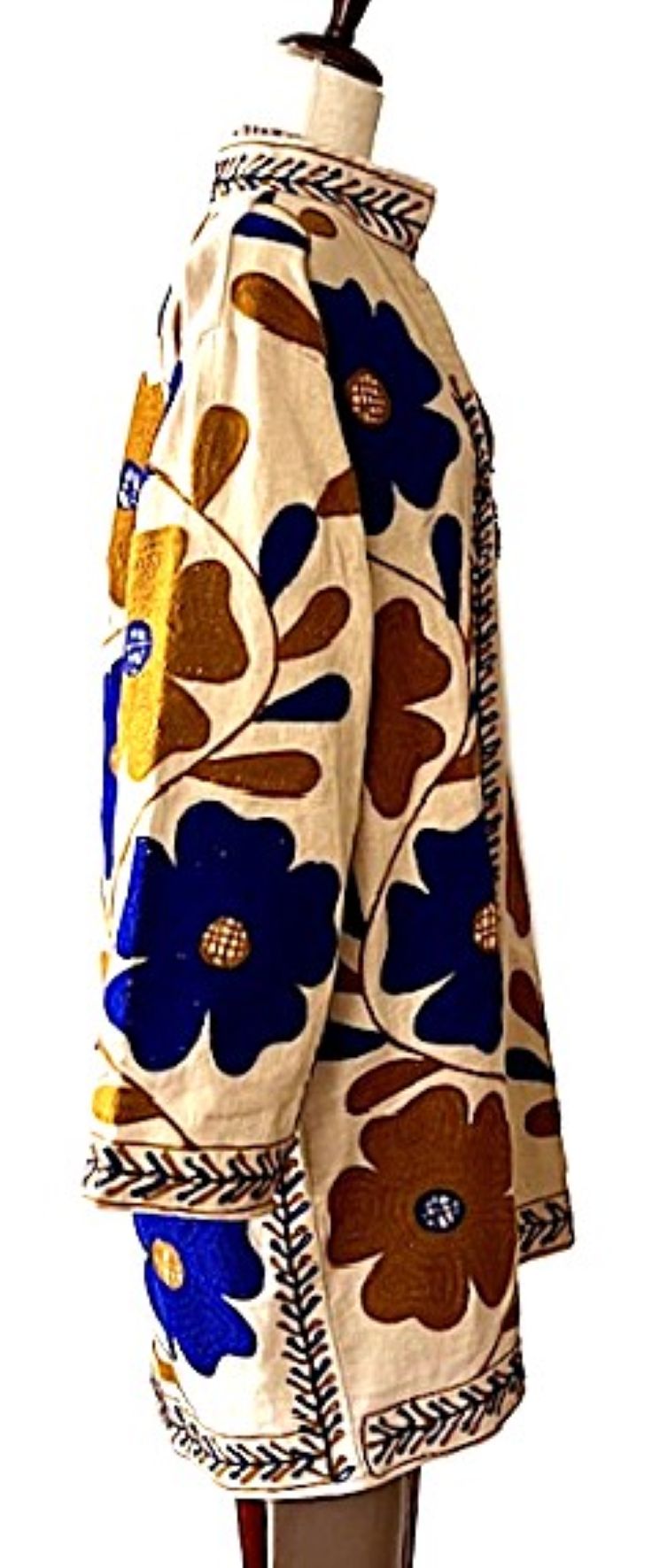 Jacket - Wearable Art In This Embroidered, Fully Reversible Boho Kimono: Handmade (Blue, Brown)